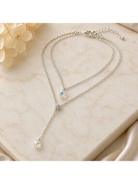 Vintage Layered Drop Necklace Made with Swarovski Crystal‎ Silver Overlay Y2K